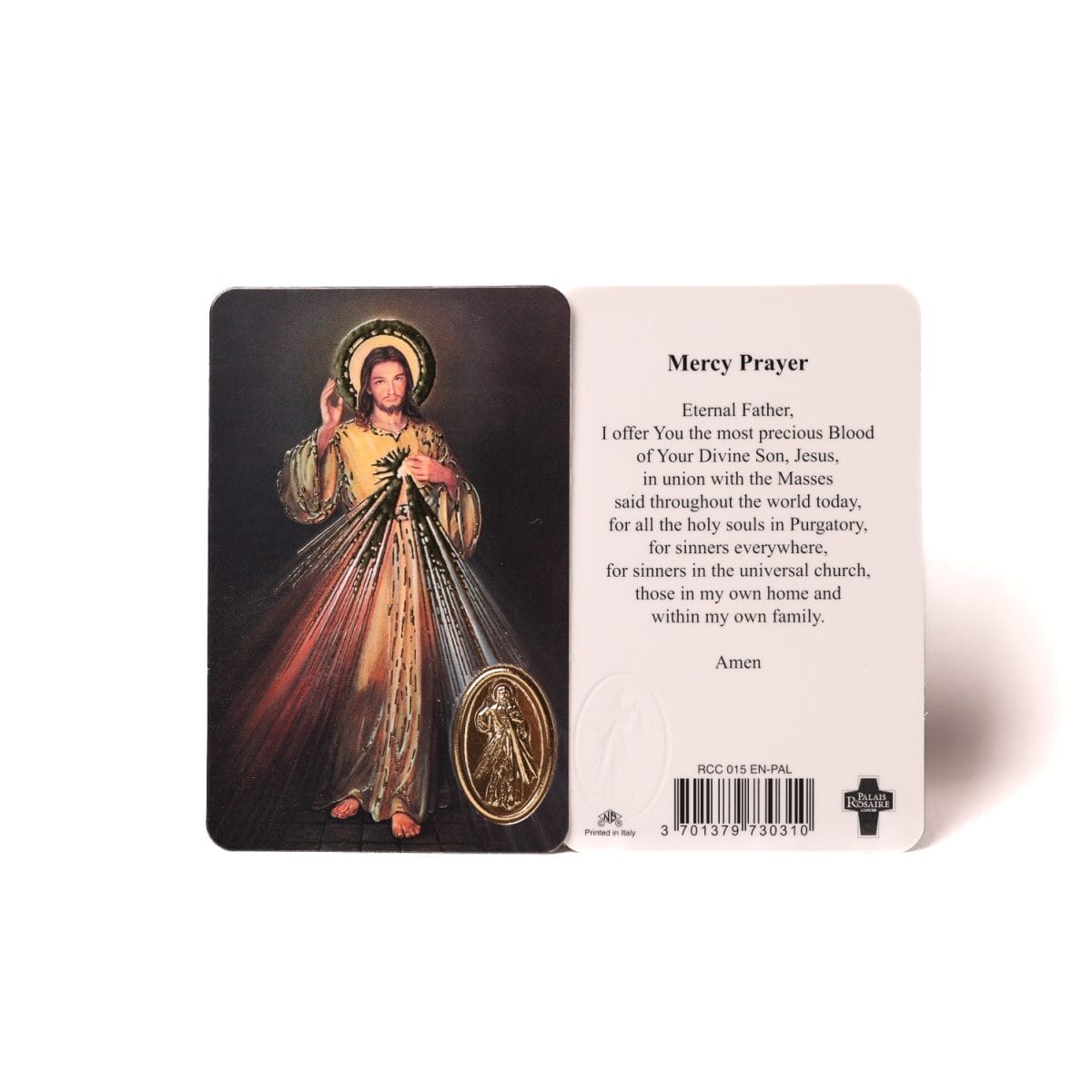 Divine Mercy Laminated Prayer Card And Integrated Divine Mercy Medal