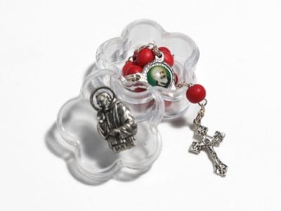 Padre Pio Single Decade Rosary in Small Floral-Shaped Medal Box