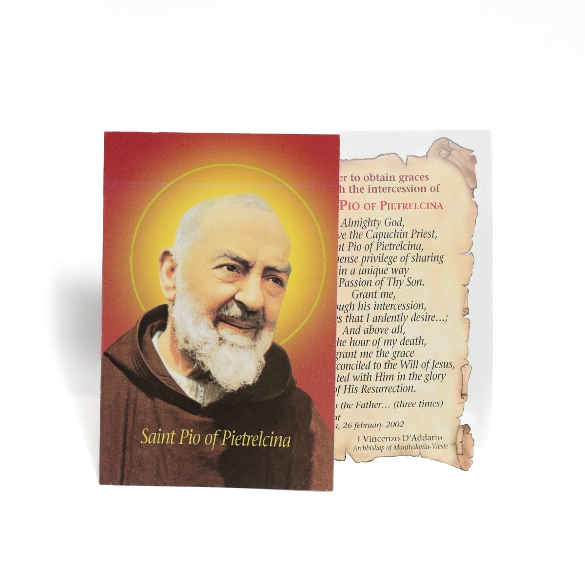 Padre Pio Postcard-Sized Portrait Image with Prayer to St. Pio – 6” x 4”