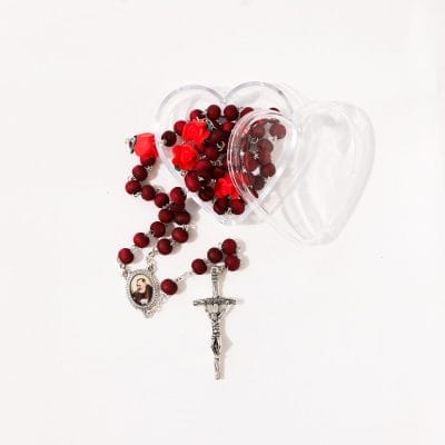Blessed Linen Cloth, Heart Shaped Boxed Scented Rosary & Padre Pio Portrait – Gift Pack - Image 2