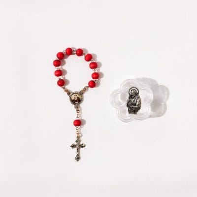 Blessed Linen Cloth, Rosette Shaped Boxed Scented Single Decade Rosary & Padre Pio Portrait – Gift Pack - Image 2